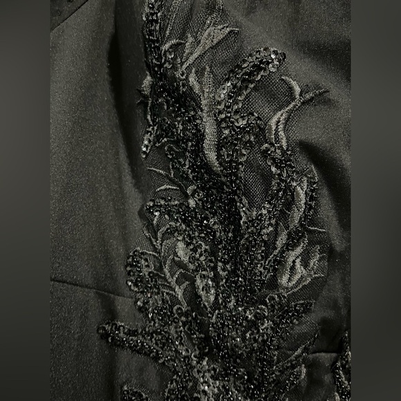 NWOT Black Beaded long gown with sweetheart neckline and knee high slit - Picture 4 of 8